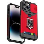 For iPhone 14 Pro Sliding Camshield Card Slot Ring Kickstand Phone Case(Red)