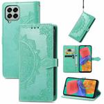 For Samsung Galaxy M33 5G Mandala Flower Embossed Horizontal Flip Leather Phone Case(Green)