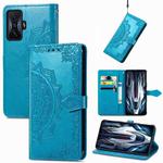 For Xiaomi Redmi K50 Gaming Mandala Flower Embossed Horizontal Flip Leather Phone Case(Blue)
