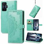 For Xiaomi Redmi K50 Gaming Mandala Flower Embossed Horizontal Flip Leather Phone Case(Green)