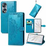 For Honor 70 Mandala Flower Embossed Horizontal Flip Leather Phone Case(Blue)
