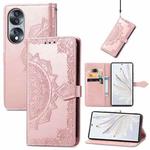 For Honor 70 Mandala Flower Embossed Horizontal Flip Leather Phone Case(Rose Gold)