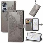 For Honor 70 Mandala Flower Embossed Horizontal Flip Leather Phone Case(Gray)