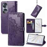 For Honor 70 Mandala Flower Embossed Horizontal Flip Leather Phone Case(Purple)