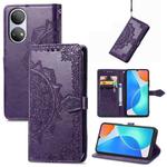 For Honor Play 30 Plus / X7 Mandala Flower Embossed Horizontal Flip Leather Phone Case(Purple)