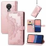 For Nokia C21 Mandala Flower Embossed Horizontal Flip Leather Phone Case(Rose Gold)