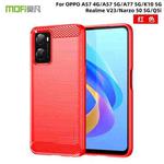 For OPPO A57 4G / A57 5G / A77 5G  MOFI Gentleness Series Brushed Texture Carbon Fiber Soft TPU Case(Red)