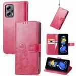 For Xiaomi Redmi Note 11T 5G Four-leaf Clasp Embossed Buckle Flip Leather Phone Case(Magenta)