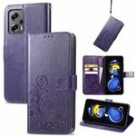 For Xiaomi Redmi Note 11T 5G Four-leaf Clasp Embossed Buckle Flip Leather Phone Case(Purple)