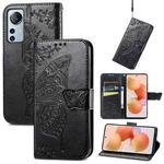 For Xiaomi 12 Lite Butterfly Love Flower Embossed Horizontal Flip Leather Phone Case(Black)