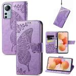 For Xiaomi 12 Lite Butterfly Love Flower Embossed Horizontal Flip Leather Phone Case(Light Purple)