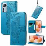 For Xiaomi 12 Lite Butterfly Love Flower Embossed Horizontal Flip Leather Phone Case(Blue)
