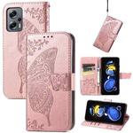 For Xiaomi Redmi Note 11T Butterfly Love Flower Embossed Horizontal Flip Leather Phone Case(Rose Gold)