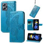 For Xiaomi Redmi Note 11T Butterfly Love Flower Embossed Horizontal Flip Leather Phone Case(Blue)