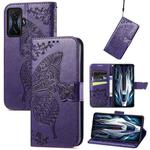 For Xiaomi Redmi K50 Gaming Butterfly Love Flower Embossed Horizontal Flip Leather Phone Case(Dark Purple)