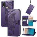For Nokia C21 Plus Butterfly Love Flower Embossed Horizontal Flip Leather Phone Case(Dark Purple)