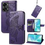 For OnePlus Nord 2T Butterfly Love Flower Embossed Horizontal Flip Leather Phone Case(Dark Purple)