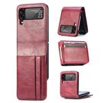 For Samsung Galaxy Z Flip4 5G Multi-card Photo Frame Folding Leather Phone Case(Red)