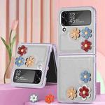 For Samsung Galaxy Z Flip4 3D Flower PC Leather Folding Leather Phone Case(Grey)