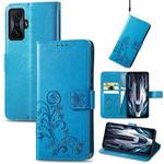 For Xiaomi Redmi K50 Gaming Four-leaf Clasp Embossed Buckle Leather Phone Case(Blue)