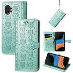 For Samsung Galaxy Xcover6 Pro Cute Cat and Dog Embossed Leather Phone Case(Green)