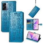 For OPPO A57 5G Cute Cat and Dog Embossed Horizontal Flip Leather Case(Blue)