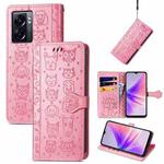 For OPPO A77 Cute Cat and Dog Embossed Horizontal Flip Leather Case(Pink)