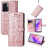 For OPPO A77 Cute Cat and Dog Embossed Horizontal Flip Leather Case(Rose Gold)