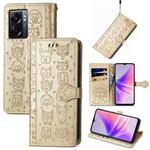 For OPPO A77 Cute Cat and Dog Embossed Horizontal Flip Leather Case(Gold)