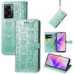 For OPPO A77 Cute Cat and Dog Embossed Horizontal Flip Leather Case(Green)
