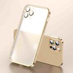 For iPhone 13 Frosted Lens Protector Lock Buckle Phone Case(Gold)