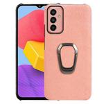 For Samsung Galaxy M13 4G Ring Holder Honeycomb PU Phone Case(Pink)