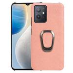 For vivo Y55 5G / T1 5G / iQOO Z6 Ring Holder Honeycomb PU Phone Case(Pink)