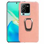 For vivo S15 Pro Ring Holder Honeycomb PU Phone Case(Pink)