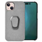 For iPhone 14 Plus Ring Holder Honeycomb PU Phone Case  (Grey)