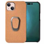 For iPhone 14 Plus Ring Holder Honeycomb PU Phone Case  (Orange)