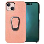 For iPhone 14 Plus Ring Holder Honeycomb PU Phone Case  (Pink)