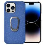 For iPhone 14 Pro Max Ring Holder Honeycomb PU Phone Case (Navy Blue)