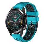 For Huawei Watch GT2 46mm 22mm Two-Color Breathable Silicone Watch Band(Skyblue+Black)