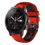 For Amazfit 2 Stratos 22mm Two-Color Breathable Silicone Watch Band(Red+Black)