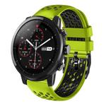 For Amazfit 2 Stratos 22mm Two-Color Breathable Silicone Watch Band(Lime+Black)
