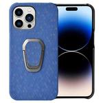 For iPhone 14 Pro Ring Holder Honeycomb PU Phone Case(Navy Blue)