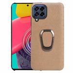 For Samsung Galaxy A22 4G3 Ring Holder Honeycomb PU Phone Case(Coffee)