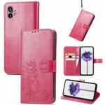 For Nothing Phone 1 Four-leaf Clasp Embossed Buckle Leather Phone Case(Magenta)