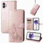 For Nothing Phone 1 Four-leaf Clasp Embossed Buckle Leather Phone Case(Rose Gold)