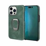Ring Holder PU Phone Case For iPhone 14 Pro(Dark Green)