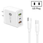 45W PD3.0 + 2 x QC3.0 USB Multi Port Charger with Type-C to Type-C Cable, US Plug(White)