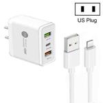 45W PD25W + 2 x QC3.0 USB Multi Port Charger with USB to 8 Pin Cable, US Plug(White)