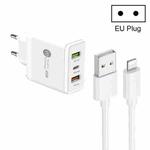 45W PD25W + 2 x QC3.0 USB Multi Port Charger with USB to 8 Pin Cable, EU Plug(White)