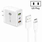 45W PD25W + 2 x QC3.0 USB Multi Port Charger with USB to Type-C Cable, US Plug(White)